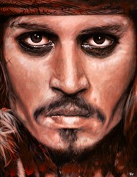 Johnny Depp - Captain Jack Sparrow by Pete Humphreys - Original Painting on Stretched Canvas sized 28x36 inches. Available from Whitewall Galleries